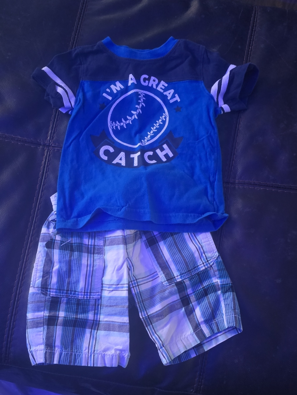 jumping beans Blue Baseball Graphic T-shirt With Old Navy Plad Shorts